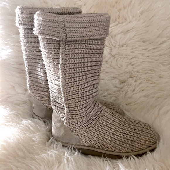 UGG Tan Tall Knit Cardy Pull-On Comfy Sweater Boots - Picture 2 of 8